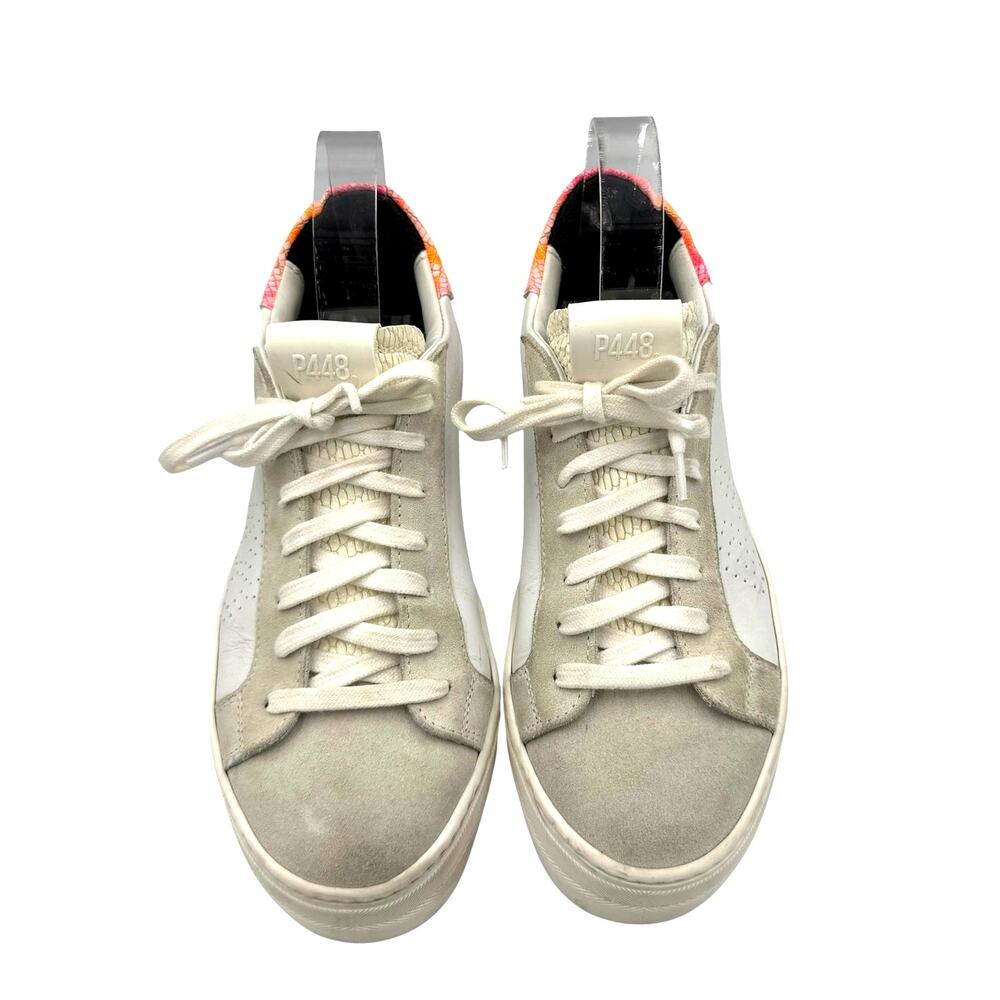 P448 Thea Two Tone White Leather Neon Snakeskin Heel Chunky Streetwear Sneakers - Picture 2 of 10